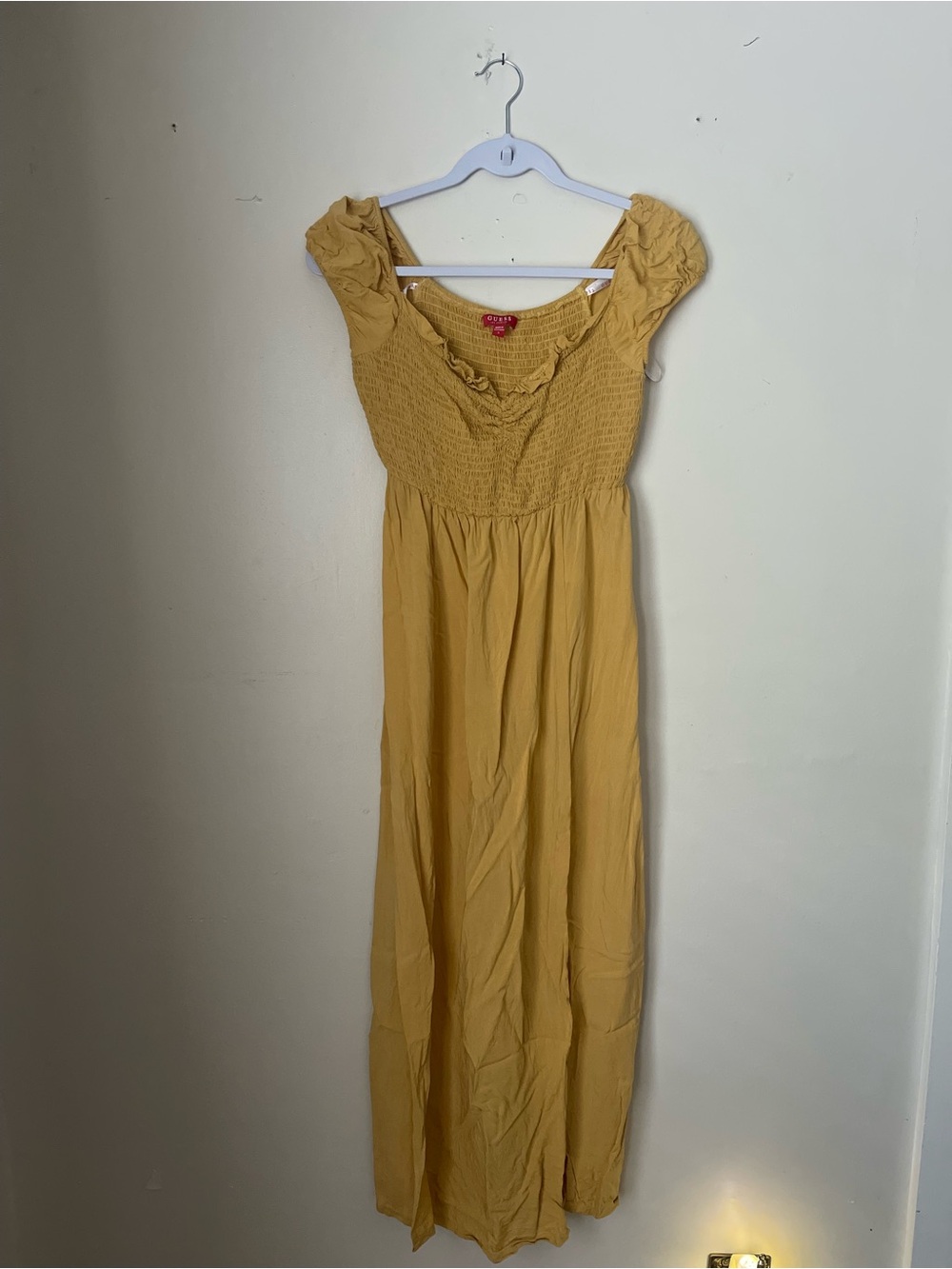GUESS. Women’s Yellow Ruffle Maxi Dress | Small | Capped Sleeves